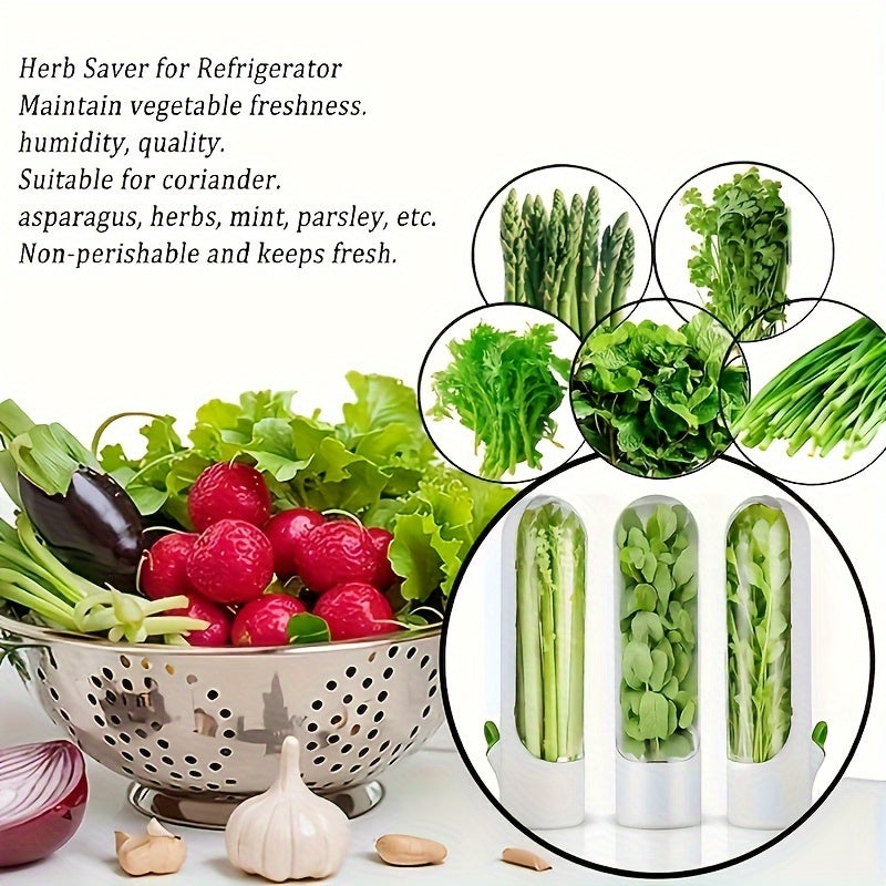 Set of Plastic Refrigerator Herb Saver Pods - Ideal for Preserving Coriander, Mint, Parsley, and Asparagus Freshness - Food Safe