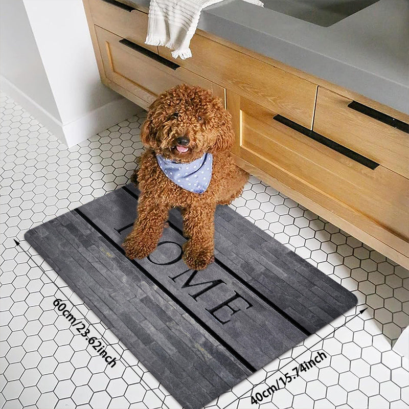 Soft Gray 'HOME' Monogram Doorway Floor Mat - Made of Non-Slip, Stain-Resistant Polyester Material - Perfect for Entryways, Laundry Rooms, Bathrooms and More - Easy to Clean Rectangular Mat with Rustic Design - Ideal for Bathroom Floors