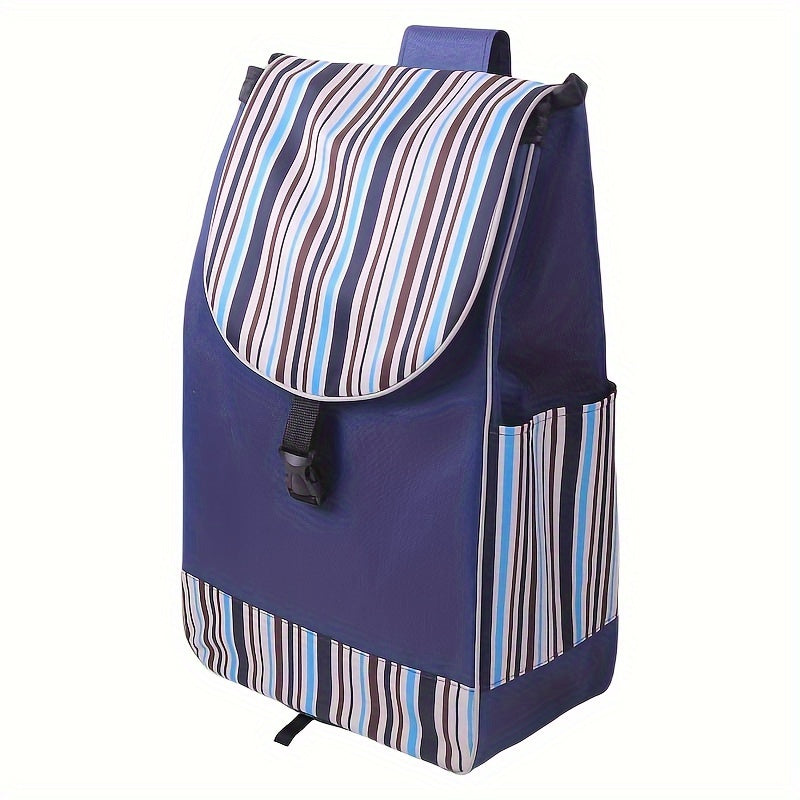 One piece of foldable, lightweight shopping cart replacement bag with a striped design. Can be used as a shopping bag for household items.