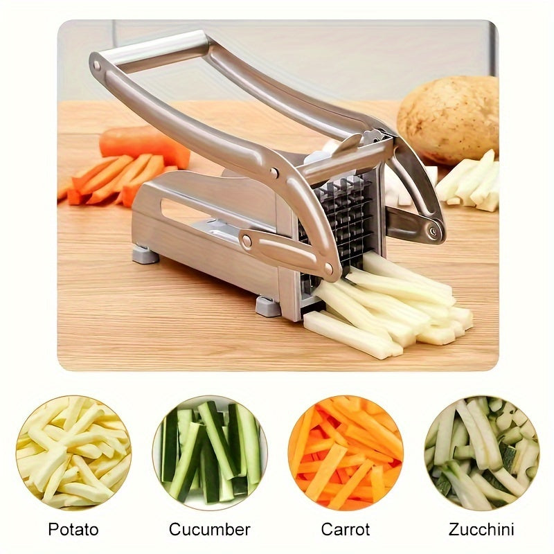 One piece of a multifunctional fruit slicer made of stainless steel, can be used as a vegetable cutter, potato shredder, onion mincer chopper, household cheese grater, vegetable grater, ginger grater, part of a collection of kitchen gadgets and tools.