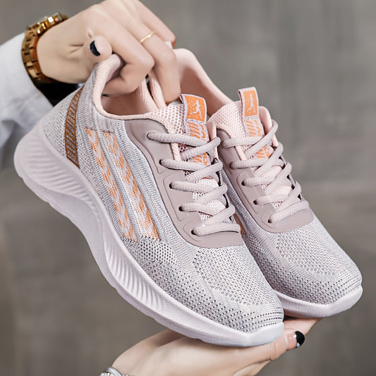 Breathable mesh running shoes for women with lightweight design, lace-up closure, fabric upper, and PU sole.