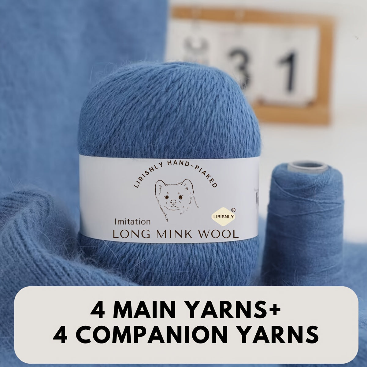 4pcs of faux mink wool and long wool totalling 280g, with 50g faux mink wool and 20g companion thread each. Skin-friendly and warm, suitable for knitting scarves, sweaters, hats, etc.