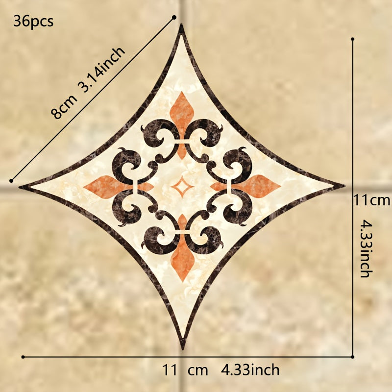 Набор из 36 наклеек на плитку в стиле бохо — самоклеящиеся, водостойкие наклейки для полов в гостиной, кухне и ванной комнате — квадратные, размером 11,0 см, легко наносятся для украшения дома.