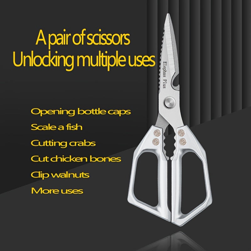 Durable Silvery Stainless Steel Kitchen Scissors for Cutting Chicken Bones - Versatile and Practical Tool for the Household - Strong and Efficient Bone Food Scissors