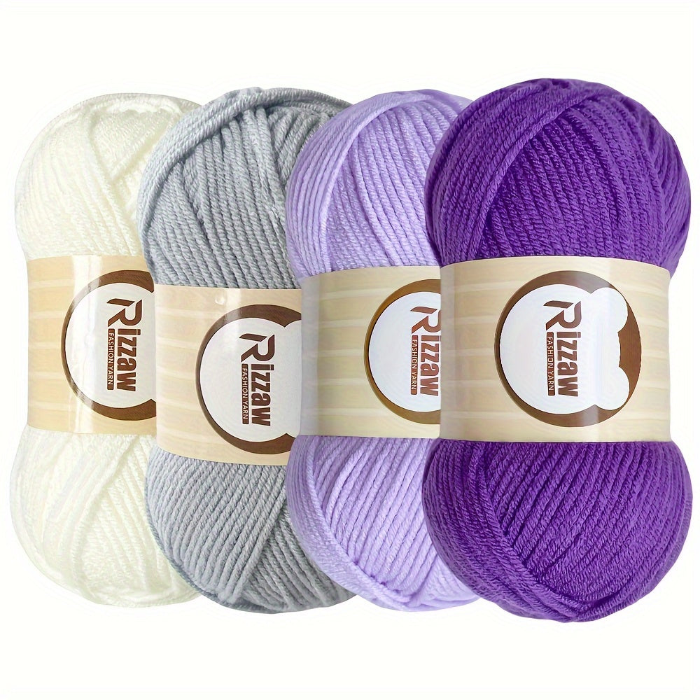 Morandi color set with 4 strands of yarn for crochet projects, including blanket, clothes, tote bag, and slippers. Each strand is 50g.