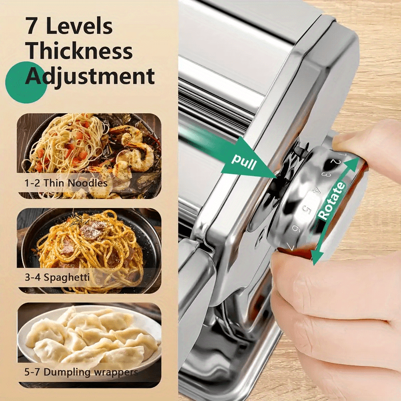 For kitchen enthusiasts who prefer a hands-on approach, this multifunctional Stainless Steel Manual Pasta Maker is compact and ideal for home use. No batteries are required, making it perfect for making dough and noodles. A must-have food supply