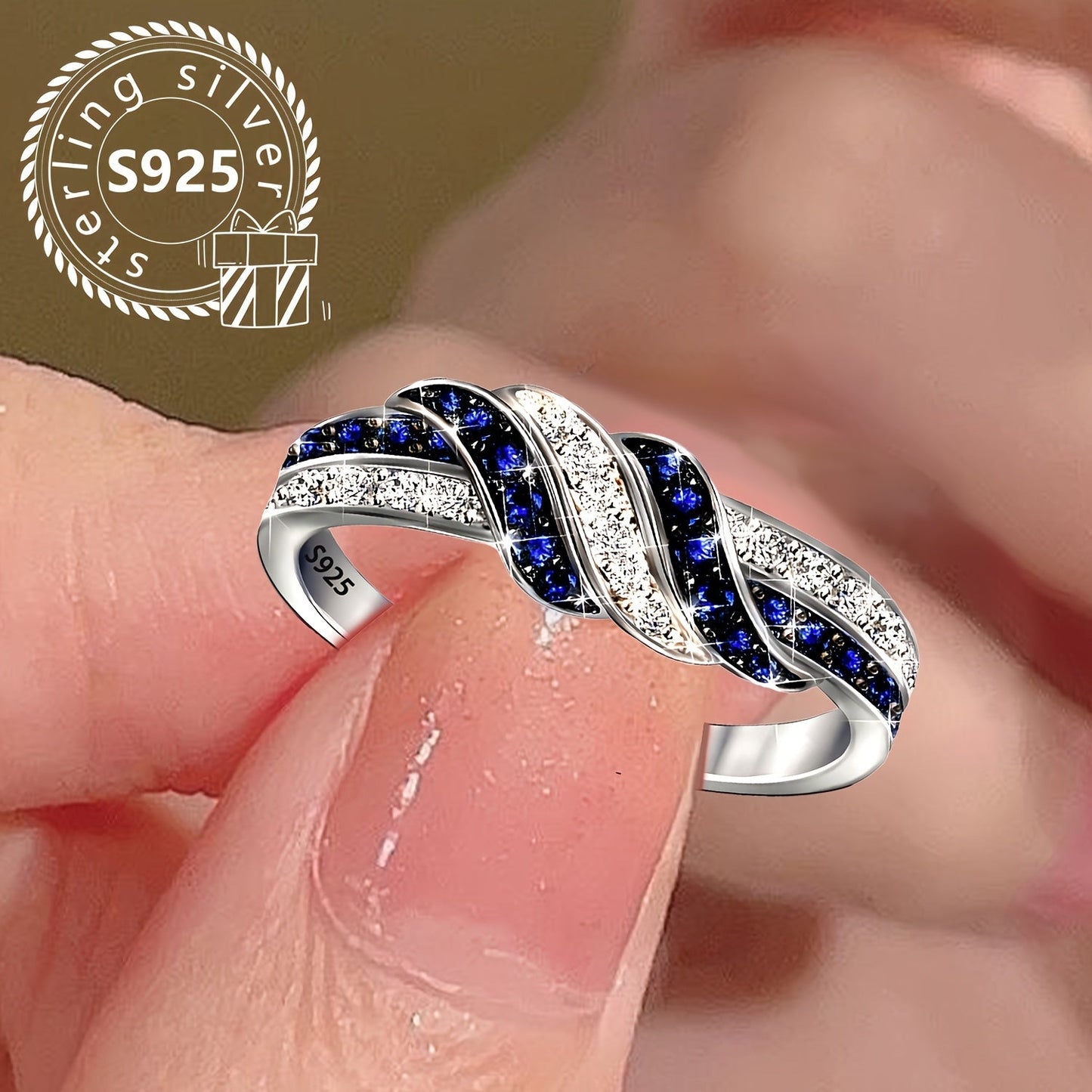 A timeless fashion ring for women with a twist, featuring a light luxury style. Made with 2.7g of 925 silver and adorned with synthetic zirconium stones, this elegant piece is perfect for banquets, weddings, engagements, and anniversary celebrations.