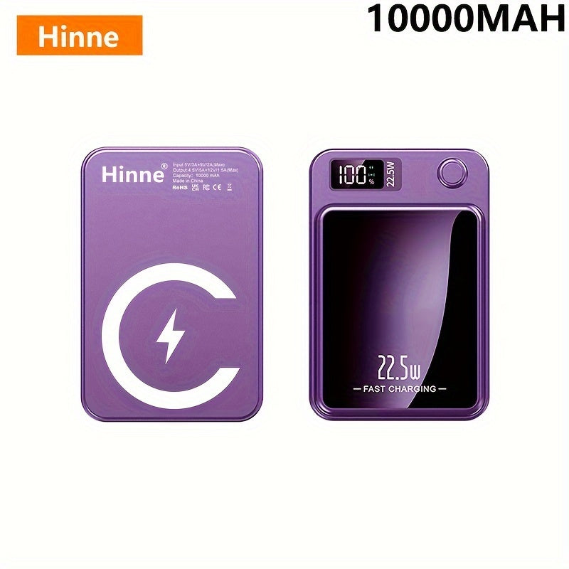 5000/10000mAh Hinne Mobile Power Bank with Super Fast Charge, Wireless Charging, LED Display, and Outdoor Emergency Backup.