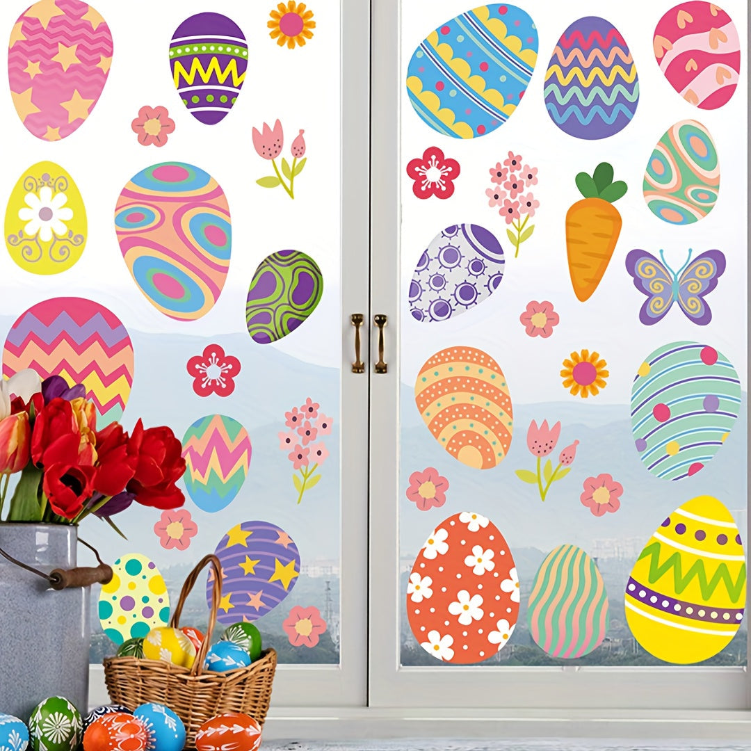 Easter Egg Window Clings - Includes 9 Sheets, Battery-Free, Easy to Apply, Ideal for Easter Party Decor & Supplies