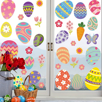 Easter Egg Window Clings - Includes 9 Sheets, Battery-Free, Easy to Apply, Ideal for Easter Party Decor & Supplies