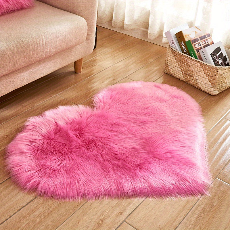 Soft Faux Sheepskin Pink Heart-Shaped Area Rug - Plush, Machine Washable, Stain-Resistant, Perfect for Adding a Touch of Cozy Elegance to Your Living Room, Bedroom, or Office