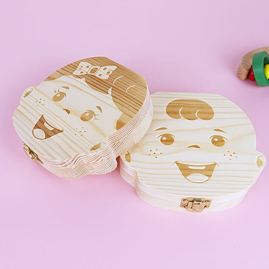 Youngsters Keepsake Box made of natural wood, complete with compartments for storing baby teeth and umbilical cords. A perfect way to preserve memories from a child's first years. Makes an ideal Christmas gift.