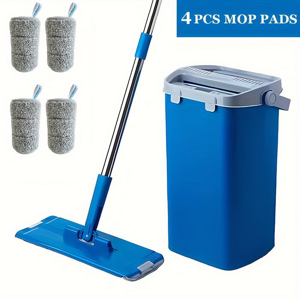 Get your hands on the Flat Mop and Bucket Set, featuring a convenient wringer for easy cleaning. This 2-in-1 system is perfect for both dry and wet cleaning, with reusable microfiber pads that are gentle on laminate, hardwood, and tile floors. No