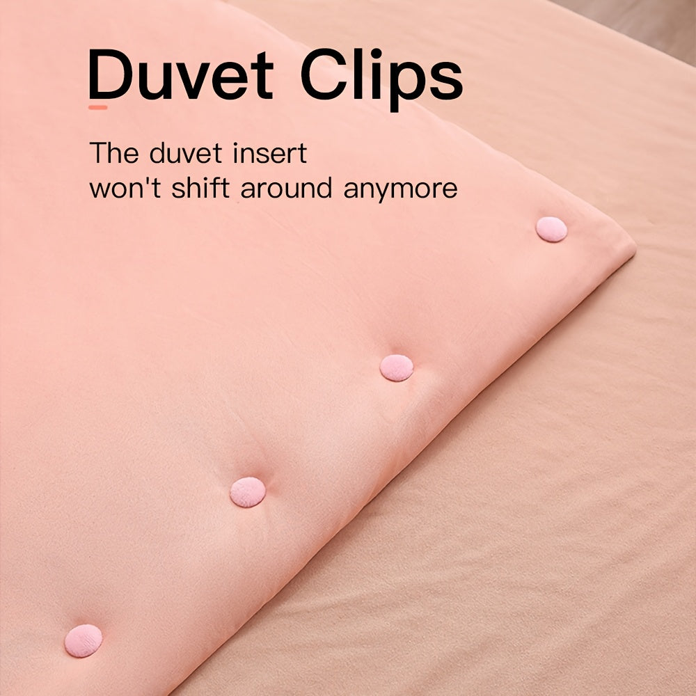 5, 7, or 9 piece set of Quilt Fixers designed to prevent duvets from slipping, with corner buckles to keep sheets and covers in place. These stabilizers are soft, safe, and needle-free. Available in pink and easy to detach, complete with necessary tools.