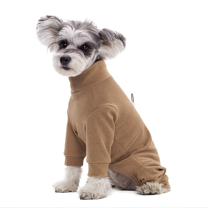 Pet jumpsuit for dogs and cats, made of 100% polyester thermal fleece with adjustable chest. Suitable for small, medium, and large breeds in all seasons.