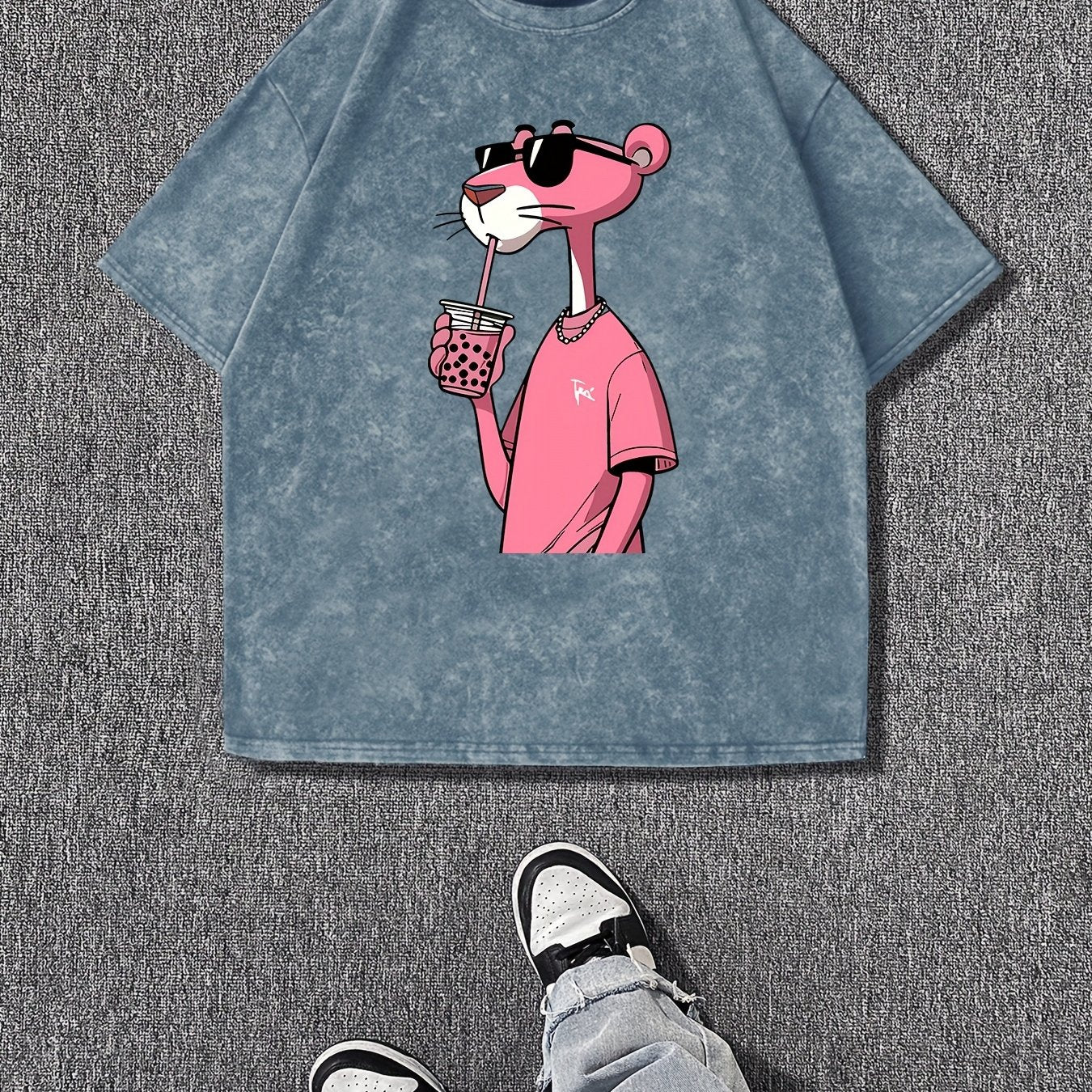 Women's vintage wash t-shirt with pink panther print.