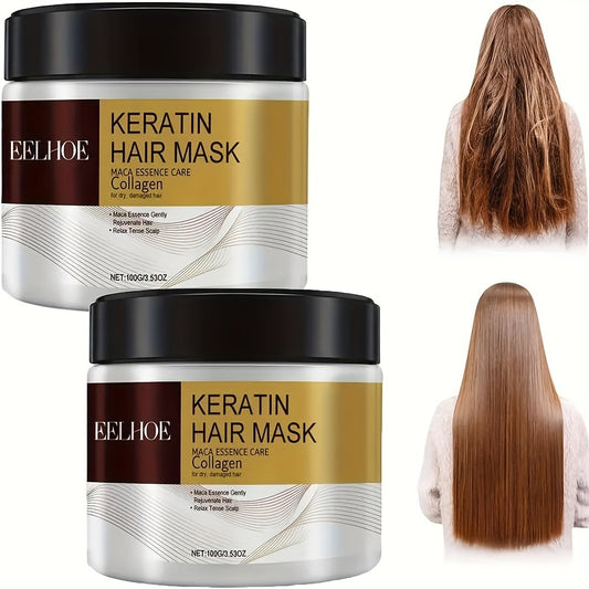 2 Keratin Hair Masks with Collagen & Argan Oil - Restores shine and vitality for all hair types.