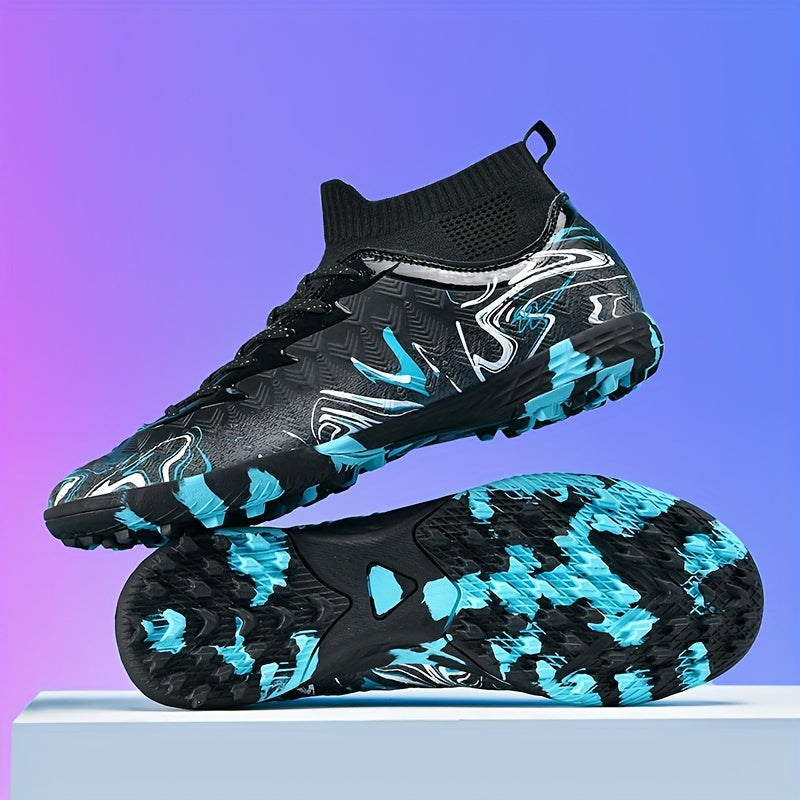 Men's soccer cleats with lace closure, PU upper, fabric inner & insole, and rubber sole for all-season sports activities.