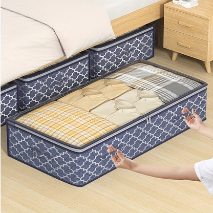 Under Bed Storage Bag with Clear Window - Extra Large Size. Made of Non-Woven Fabric with Dual Zipper Closure for Easy Access. Versatile Organizer with Utility Hooks.