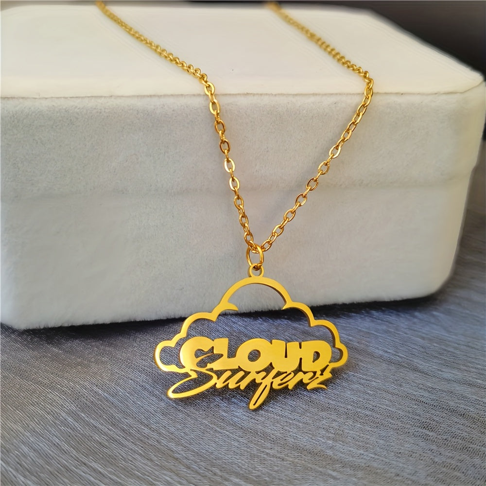 Stainless Steel Women's Necklace with Personalized Name Pendant and Cloud Design - Perfect for Business Functions, Wedding Celebrations, Festivals, School Year Beginnings, Graduation Celebrations, and Gifting Occasions like Christmas, Valentine's Day