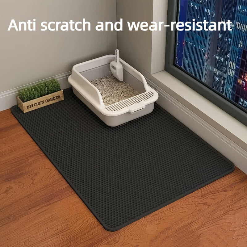 Large Double Layer Cat Litter Mat designed with a Honeycomb Pattern, Made of EVA Material, Anti-Splash Feature, Easy to Clean, Provides Scatter Control for Cats