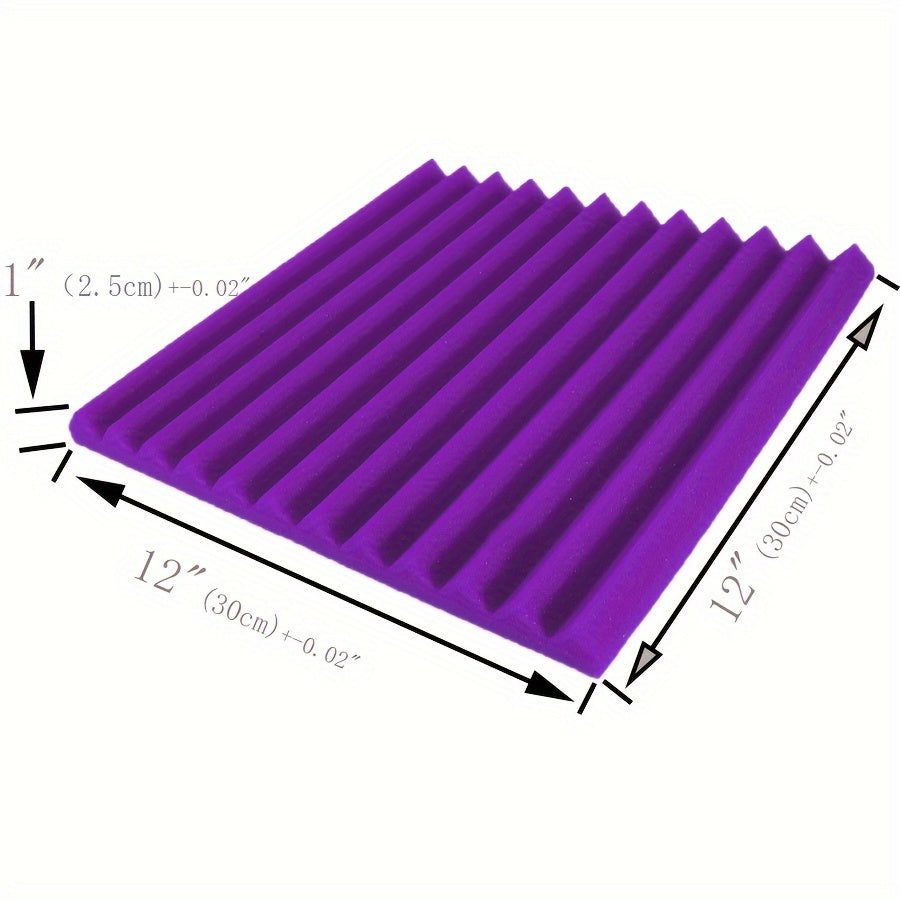 48 Black and Purple Foam Acoustic Wedges - 30.48cm x 30.48cm x 2.54cm for Studio Recording, Noise Reduction, and Instrument Isolation. Wedge pattern design with textured surface.