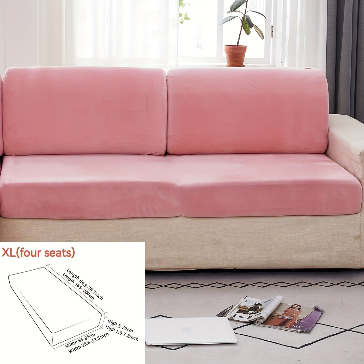 Golden Velvet Sofa Cover provides winter warmth and dustproof furniture protection. Easy to clean with elastic fabric, it offers full coverage and universal anti-slip design. Also serves as an anti-cat scratch back cover, cloth cushion cover suitable for