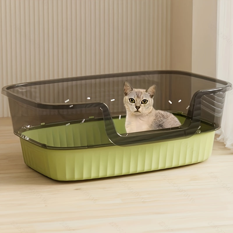 1pc WhiskerWonders Extra Large Rectangular Cat Litter Box with Transparent Cover, Durable ABS Plastic, Removable Design, Includes Litter Scoop & Deodorant - Ideal for All Cat Sizes, Daily