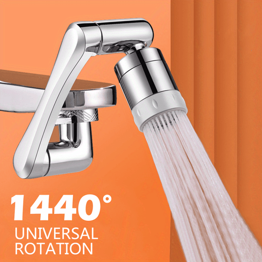 Silver Universal Rotary Faucet Nozzle saves water, extends kitchen faucets, fits washbasins, and improves home sink functionality - a perfect gift for any household.