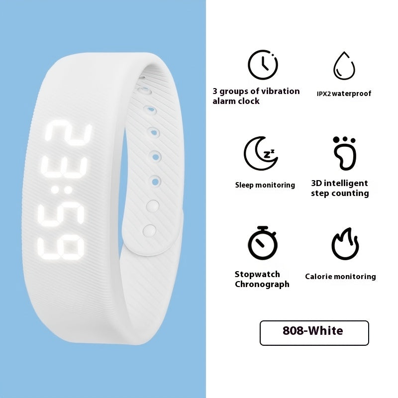 Outdoor electronic watch with silicone strap, USB charging, alarm, timer, vibration, calorie monitoring - stylish, comfortable, ideal for students and teachers, perfect gift.