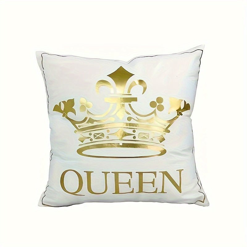 Luxury gold-plated decorative cushion cover with crown pattern in black and white hot stamping print for home sofa.