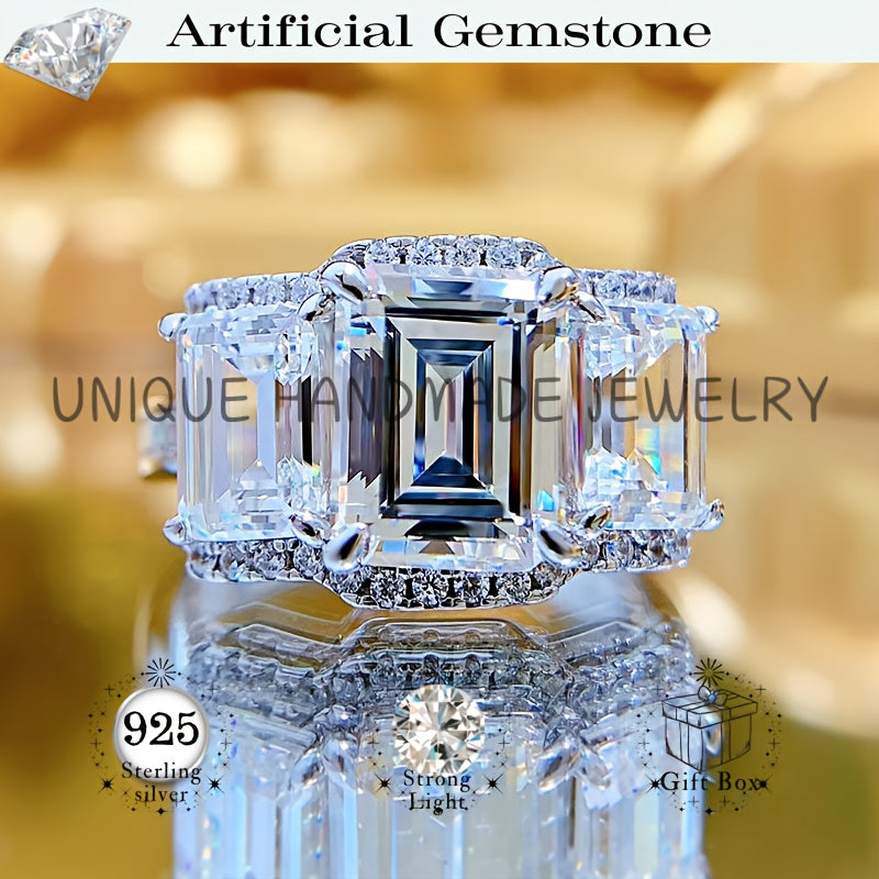 Exquisite 3g S925 Silver Ring adorned with 7x9 Emerald-Cut Synthetic Gemstones - Meticulously handcrafted with a dazzling design perfect for both everyday wear and special occasions. Comes packaged in a beautiful gift box for a memorable 2024 holiday