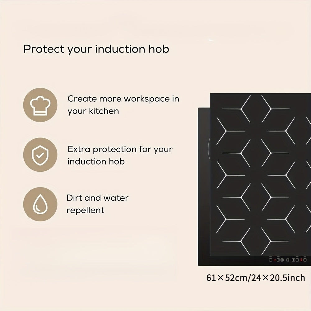 Protect your induction cooktop with this durable PVC mat! Measuring 60.96x52.07cm, this anti-slip mat is perfect for kitchen decoration. Compatible with all induction cooktops, this scratch and stain resistant cover plate will keep your appliances