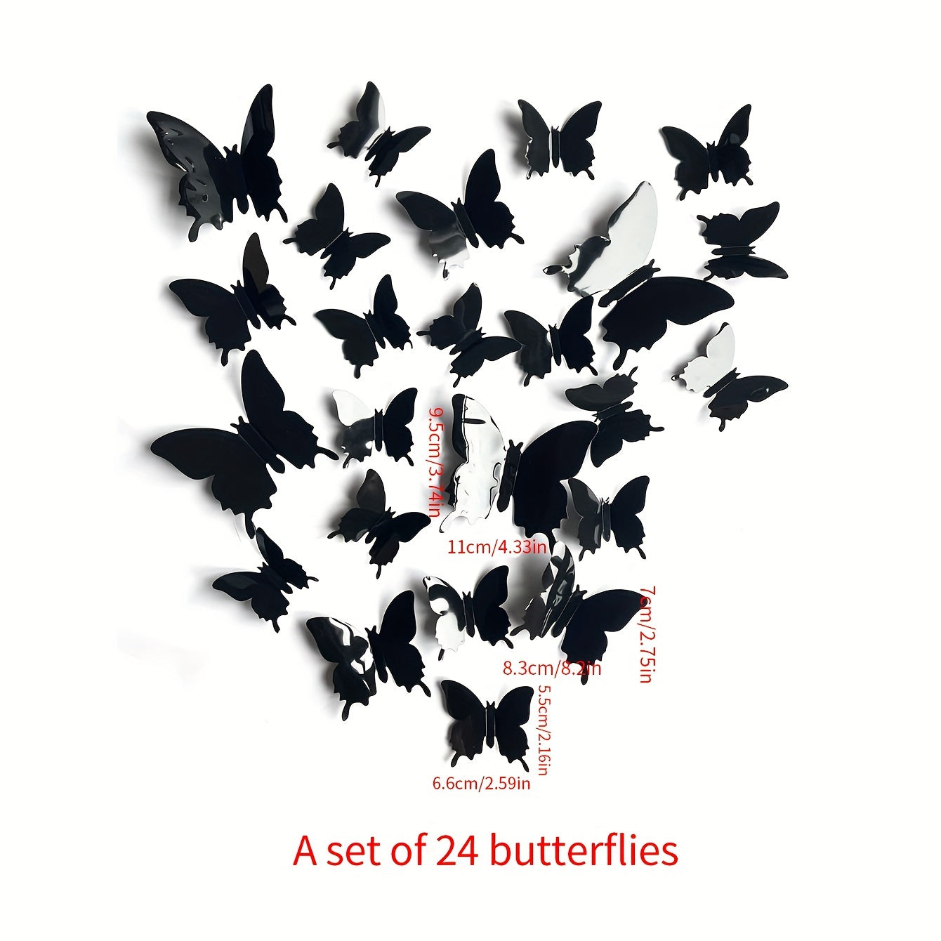 24 Black Butterfly Wall Decals: Elegant, Removable, Waterproof Vinyl Stickers for Home Decor