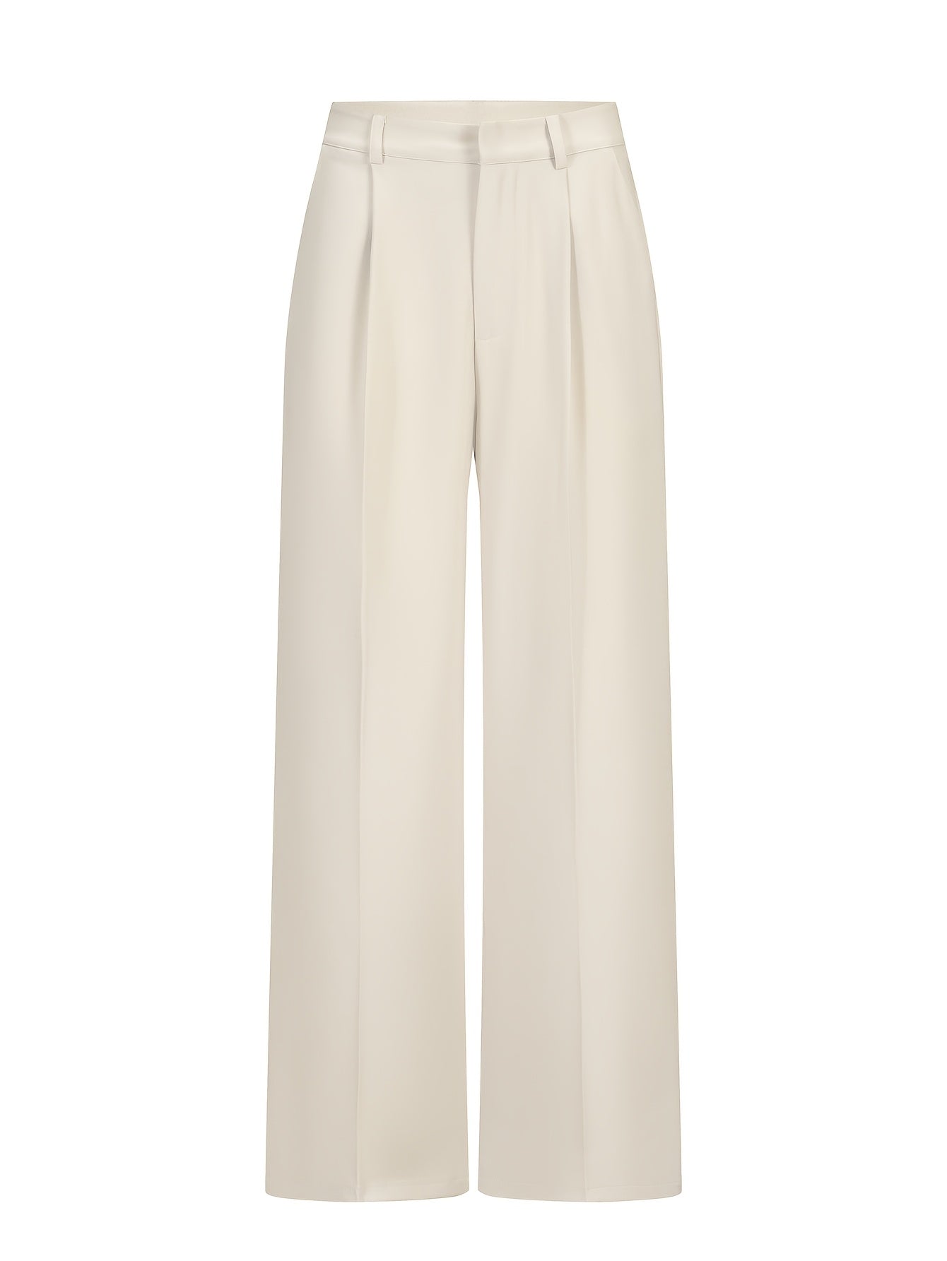 Beige wide-leg pants for women with a chic high-waisted and straight cut. Made of casual polyester material that is machine washable and suitable for all seasons.