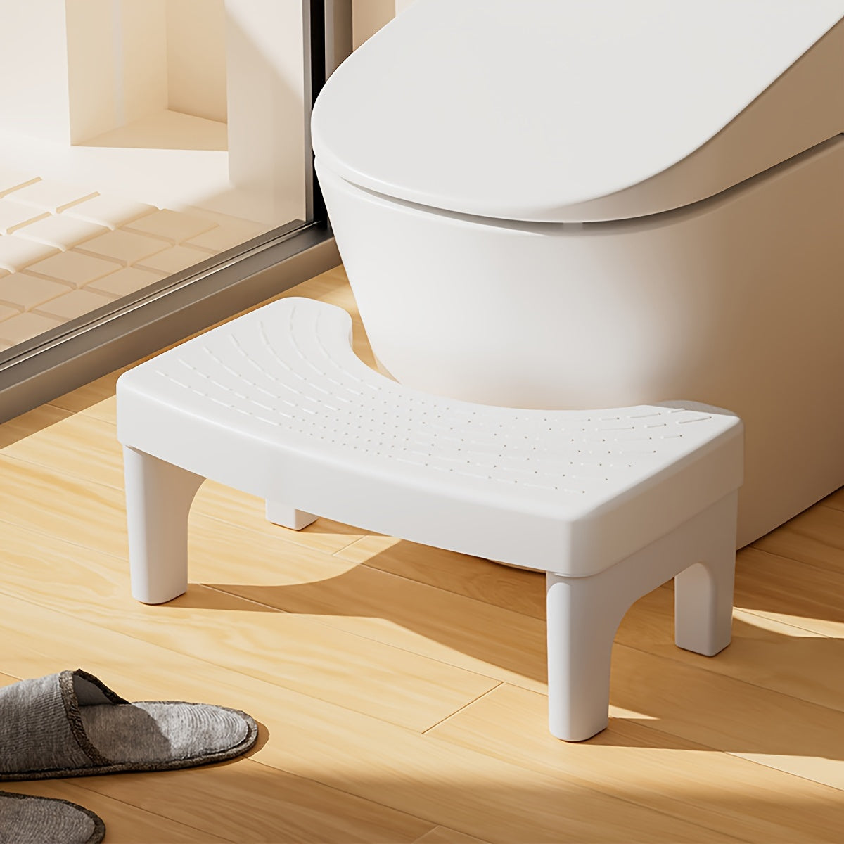 Toilet folding foot stool, anti-slip, portable and easy to clean.