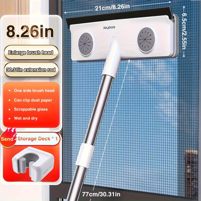 1 Set includes a 2-in-1 window cleaning brush and squeegee with 2 cloths for high stretch outdoor and glass cleaning.