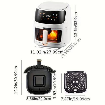 Visual air fryer with color touch screen, perfect for fries, chicken, and steak, with multiple functions for home use.