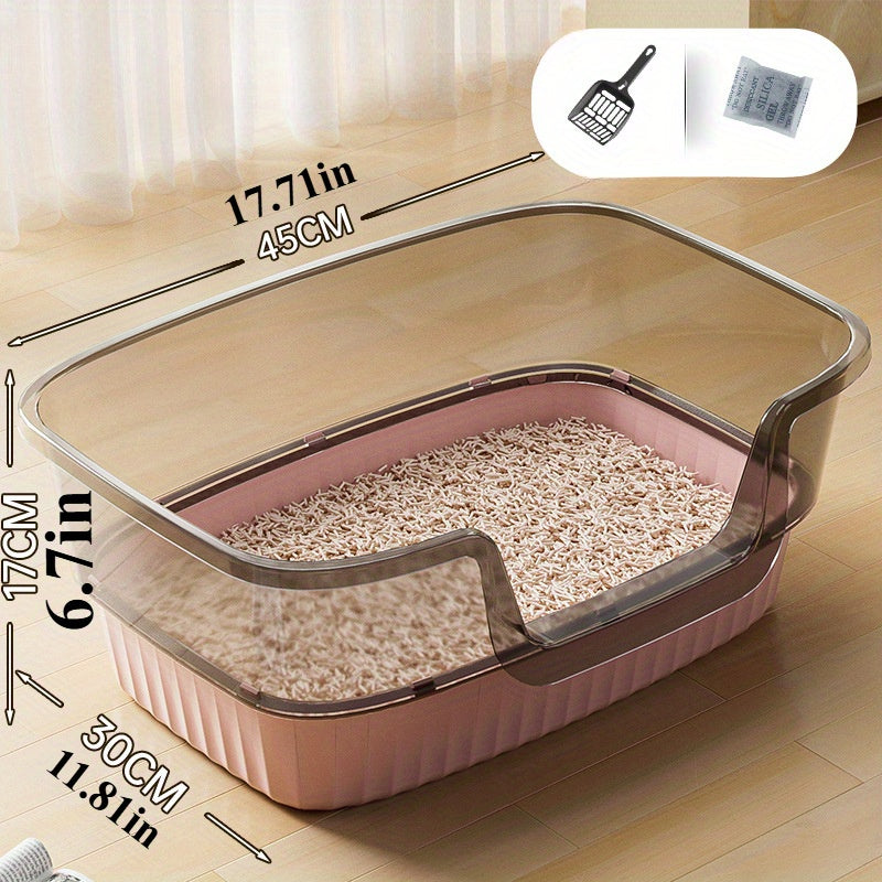 1pc WhiskerWonders Extra Large Rectangular Cat Litter Box with Transparent Cover, Durable ABS Plastic, Removable Design, Includes Litter Scoop & Deodorant - Ideal for All Cat Sizes, Daily