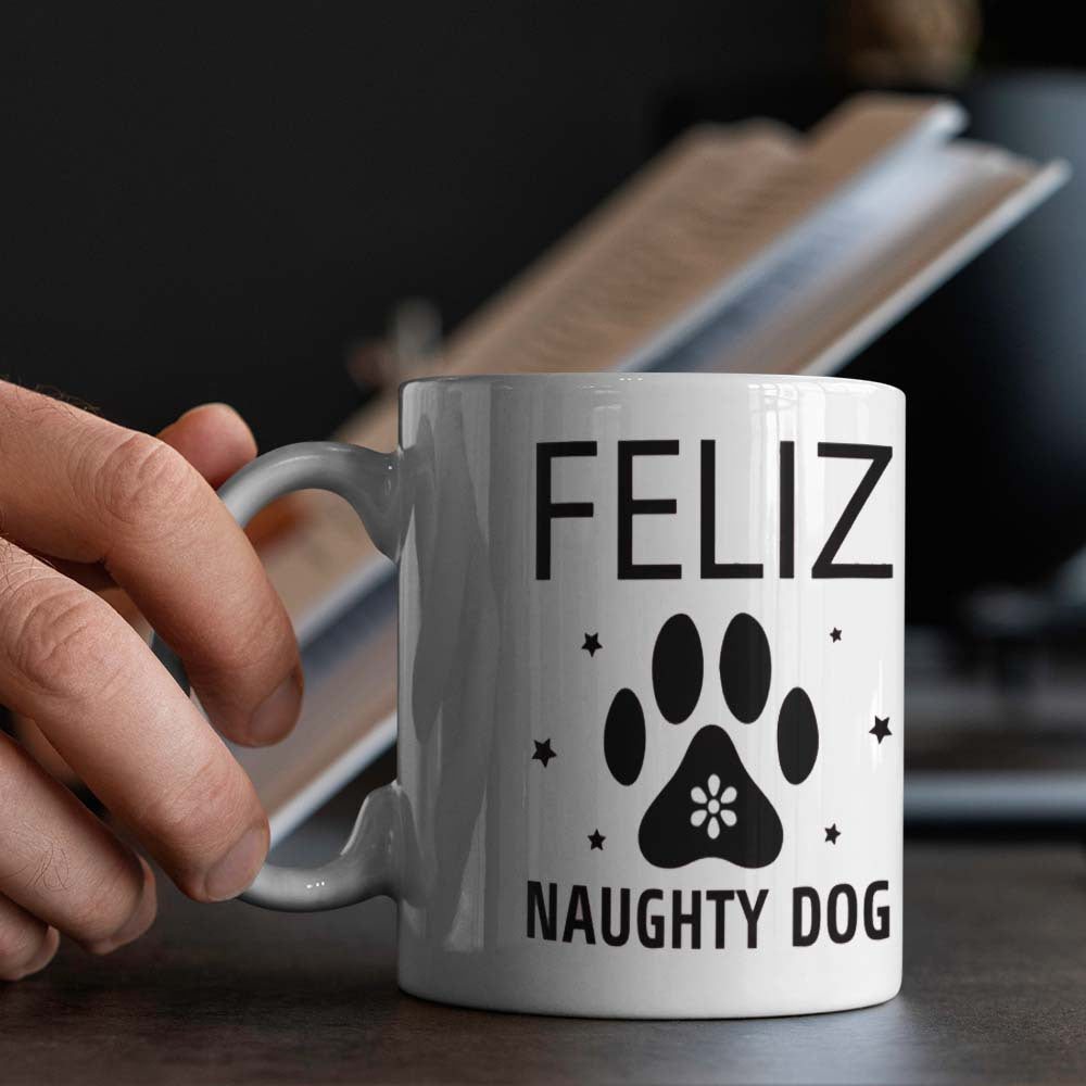 Керамическая кружка для кофе "Feliz Naughty Dog" - безопасна для контакта с пищей, не требует электроэнергии, идеально подходит для работы, активного отдыха, приема пищи - отличный праздничный подарок для любителей собак.