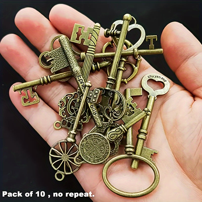 Collection Of 10 Unique Vintage Skull Keychains In Steampunk Style, Available in Antique Bronze or Antique Silver for DIY Jewelry Making