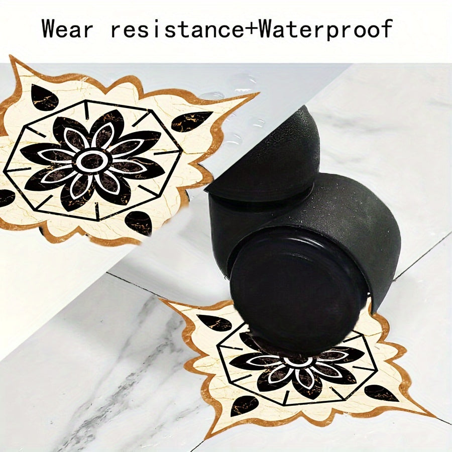 Set of 36 Ceramic Tile Stickers, Floor and Wall PVC Stickers, Black and Orange, High Wear Resistance