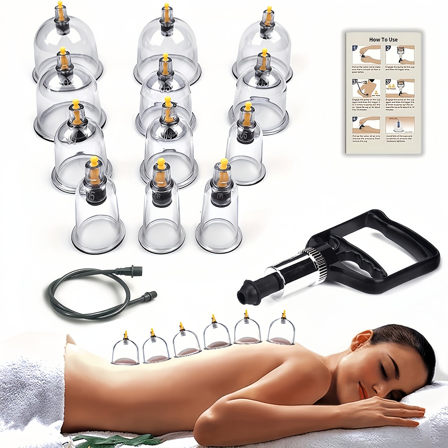 12/24pcs Cupping and walking set in a black gift box made of premium PS material with upgraded sealing design for home cupping and massage.