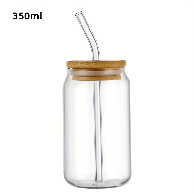 Glass cup with lid and straw for bubble tea, juice, beer, milk, mocha, or other beverages, available in 350ml or 550ml sizes.