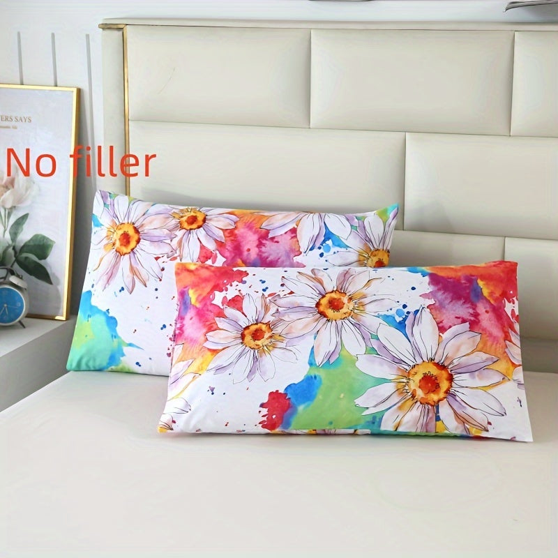 Set of 2 luxurious brushed pillowcases featuring a stylish floral and geometric design. These pillowcases are soft, skin-friendly, and have an envelope closure for easy use. Made from machine washable polyester material, these lightweight pillowcases