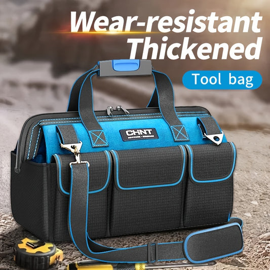 Durable, waterproof CHINT Electrician's Tool Bag in black, portable waist pack for woodworking and screwdriver kit.