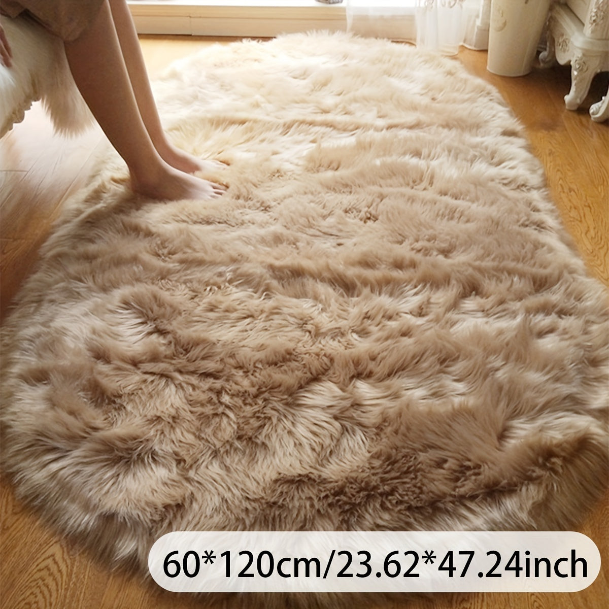 Soft and comfortable high-pile imitation wool bedside area rug for the bedroom, thickened and fluffy for extra comfort. This machine washable carpet is perfect for the living room, sofa, or coffee table.