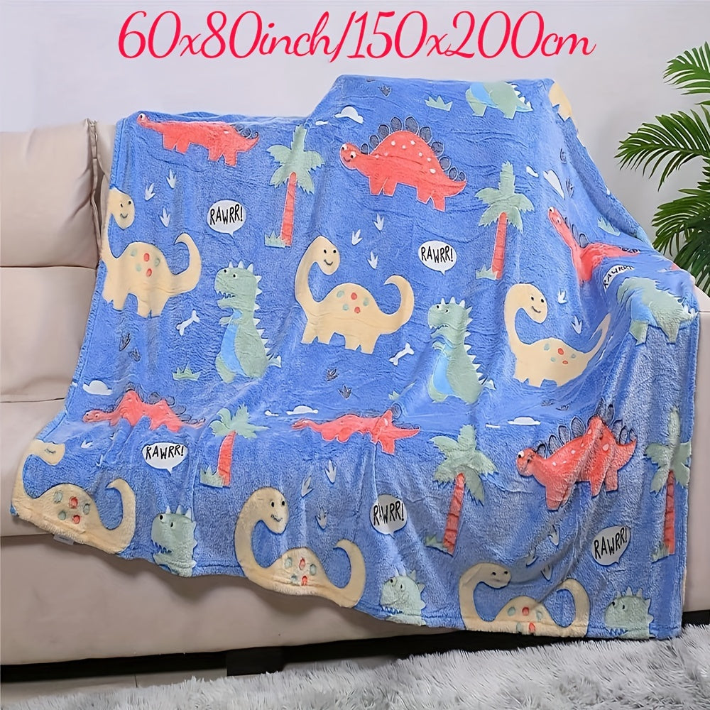 Soft Glow-in-the-Dark Dinosaur Blanket for Kids - Features Cute Cartoon Dinos and Palm Trees - Cozy, Lightweight, and Hypoallergenic - Perfect Gift for All Ages - Available in 3 Sizes