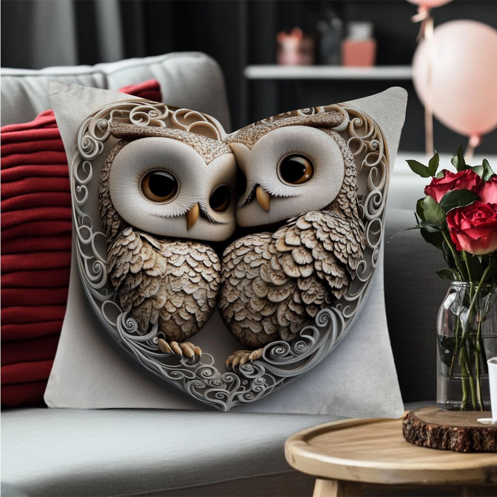 Adorable Owl Valentine's Day Pillow Cover - 45.72x45.72cm, Made of Sturdy Polyester, Easy Zip Closure, Machine Washable - Ideal for Decorating Indoors and Outdoors