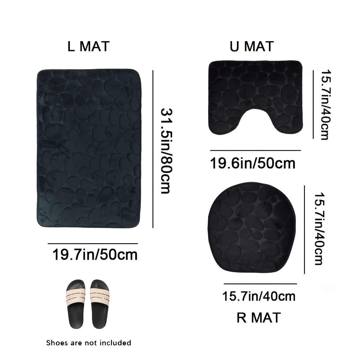 Collection of 1/3 Plush and Highly Absorbent Bath Mats, Including Non-Slip Rugs, U-Shaped Contour Mat, and Toilet Seat Cover. These Mats Feature a Beautiful Floral Embossed Design with Slip-Resistant Backing, Excellent Water Absorption Properties, and